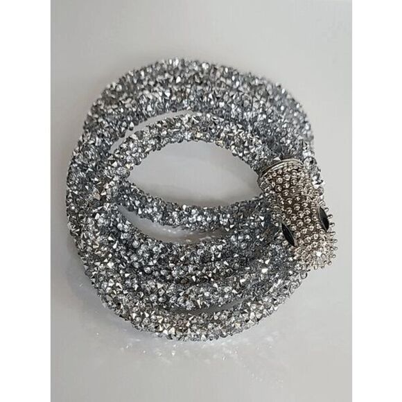 ✨💎🐍 Snake Rhinestone Bendable Design Blingy Statement Open Choker Necklace NEW - Picture 9 of 16